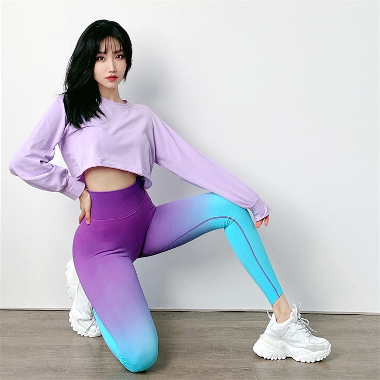 Title 16, Womens peach hip gradient color high-waist yog...