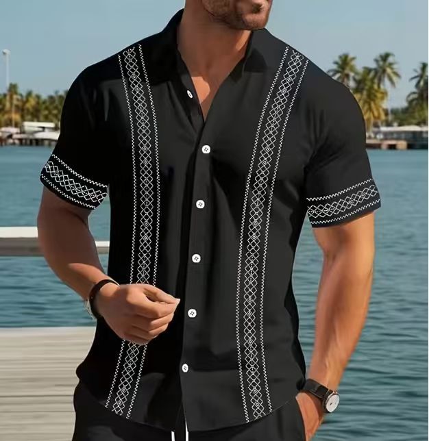 Striped Smart Casual Men’s Short Sleeve Shirt, 3 D Print