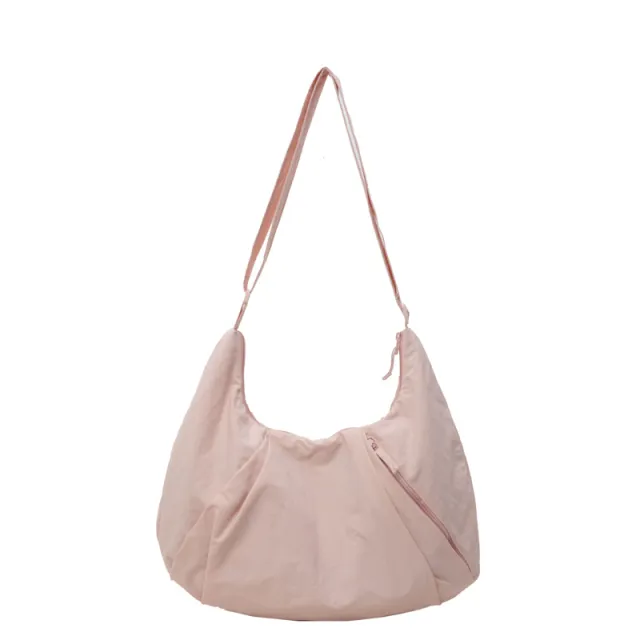 Pleated Messenger Bag Large Capacity Artistic Simple Fashion Pink - Shop at LoveMi