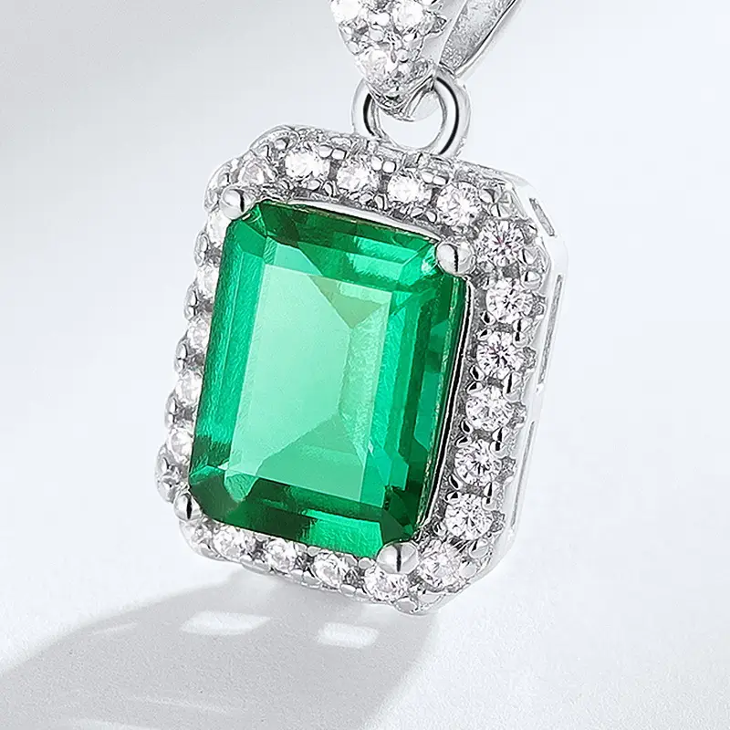 S925 Silver Octagonal Emerald Pendant Necklace