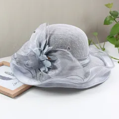 Women's Wavy Linen Wide Brim Top Hat - Grey - View 1