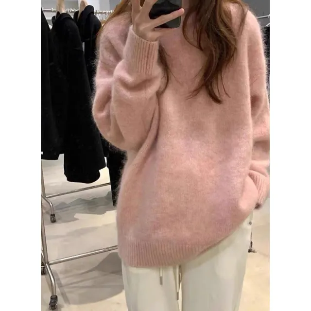 Basic Round Neck Pullover Knitted Sweater Pink - Shop at LoveMi