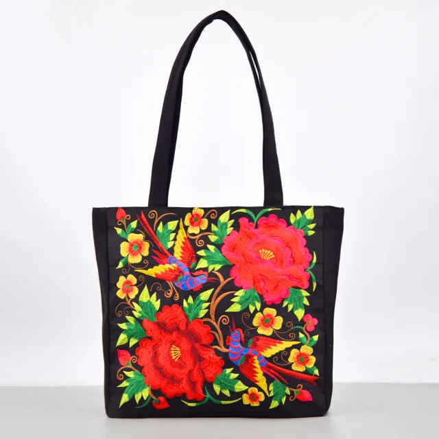 Ethnic Style Embroidered Shoulder Bag Large Capacity Portable Shopping Bag Red - Shop at LoveMi
