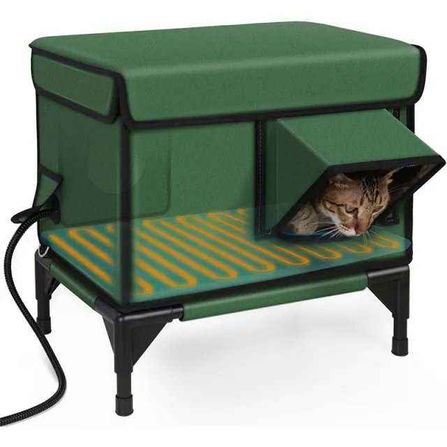 Outdoor Heated Insulated Foldable Cat House Green - Shop at LoveMi