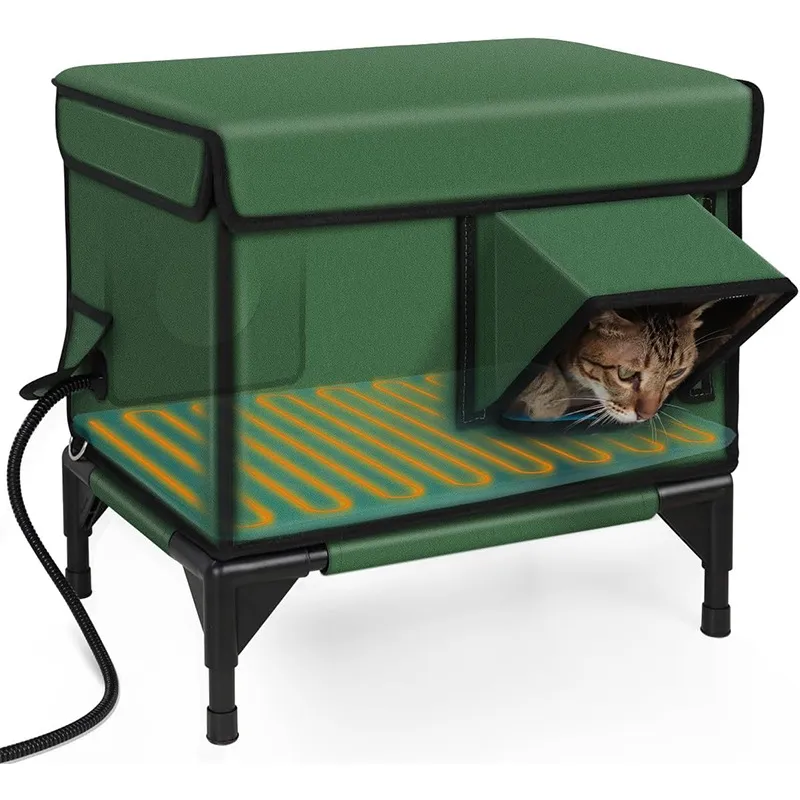 Outdoor Heated Insulated Foldable Cat House - Green