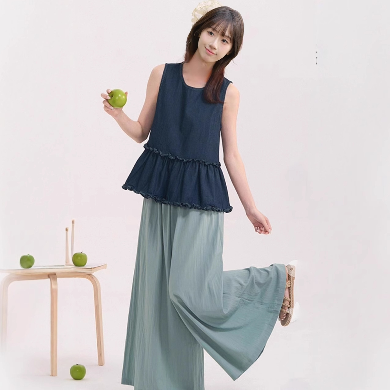 Ruffled Stitching Fashion Casual Loose All-matching Jeans Vest Top