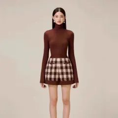 Houndstooth Woolen Cape Coat Shorts - Brown Shorts - View 1