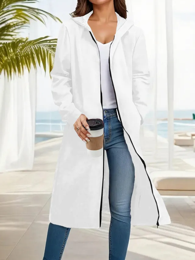 Fashionable Simple Comfortable All match Slimming Hooded Coat White - Shop at LoveMi