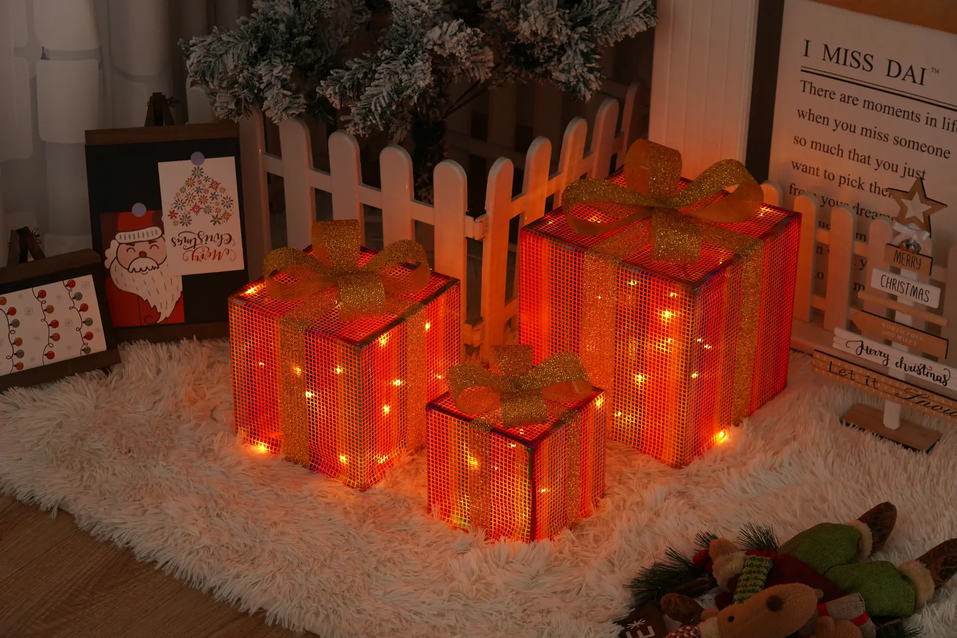 Remote Control Christmas Gift Box Lights Three-piece