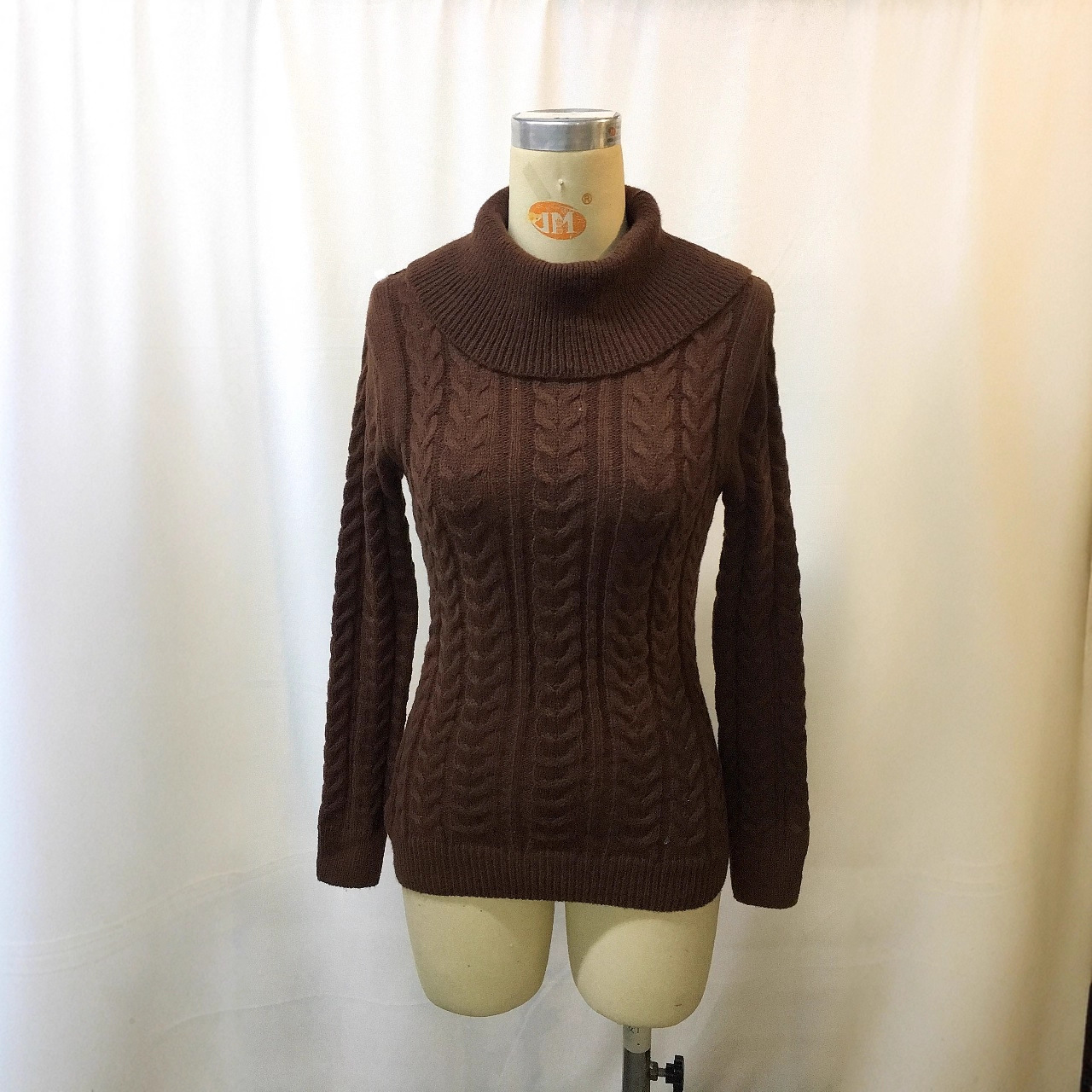 Womens Country-Style Brown Cable-Knit Turtleneck Sweater