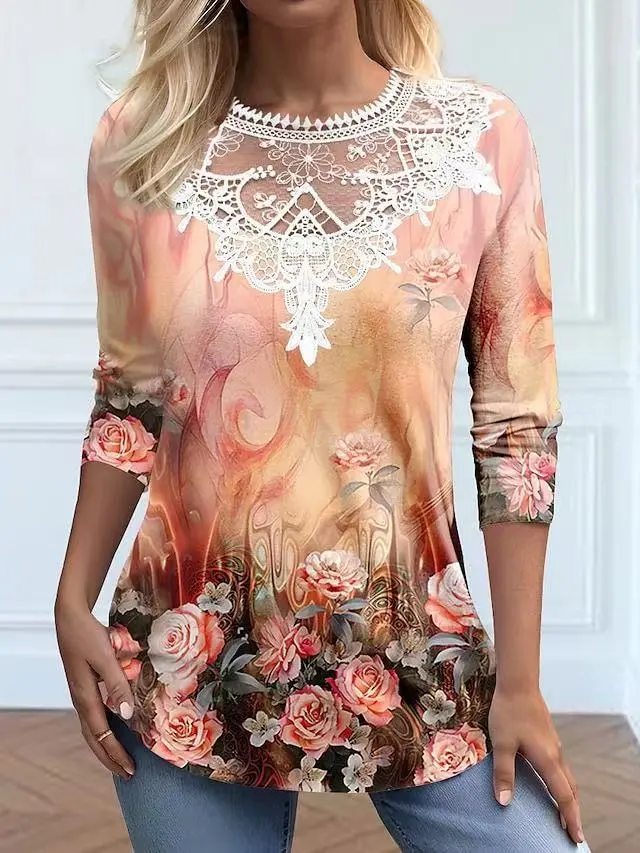 Women's Colorful Flower Digital Printed Long sleeved T shirt Picture 2 - Shop at LoveMi