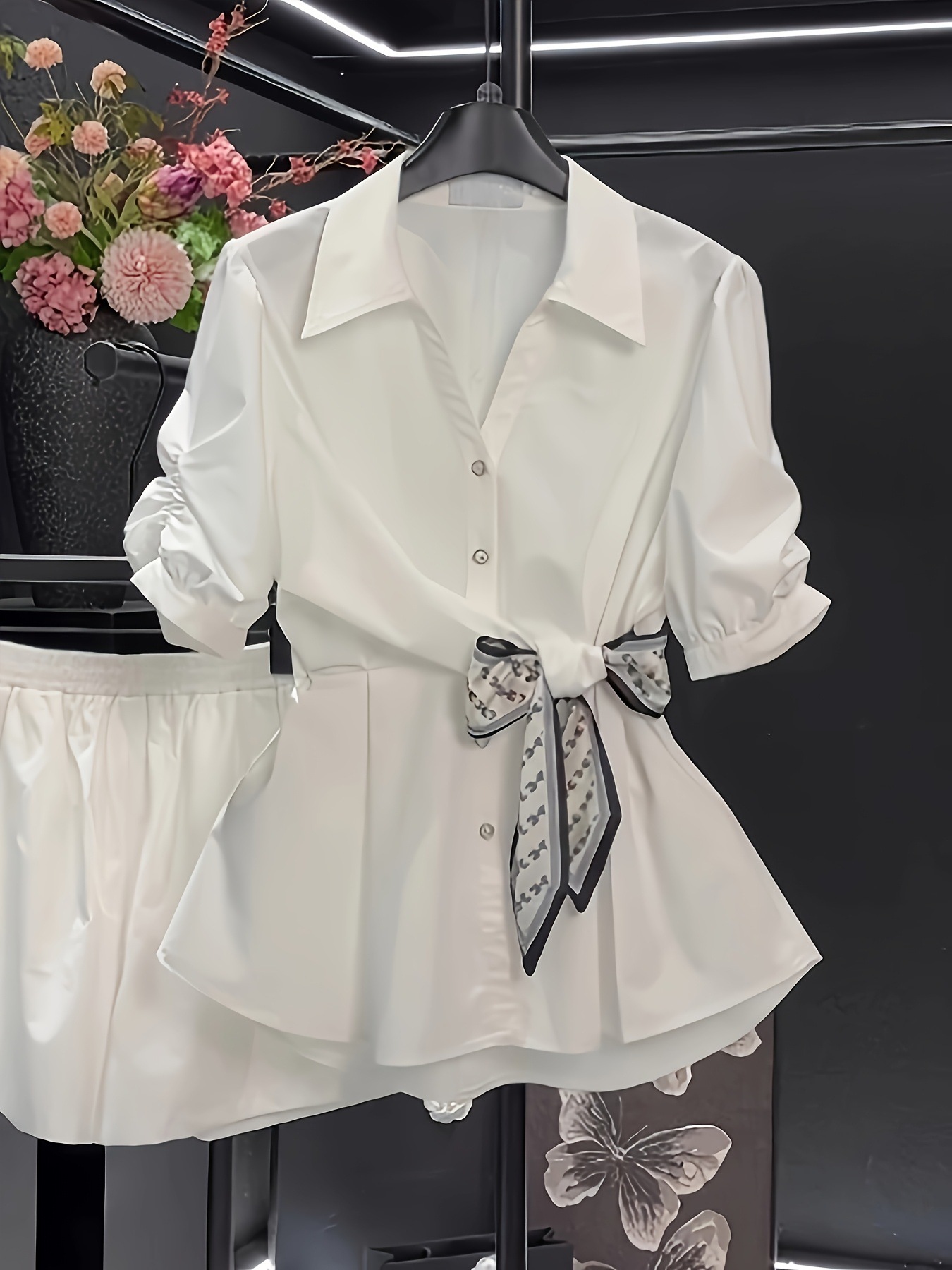 Short-sleeve Top Petite Shirt Fitted-waist Blouse