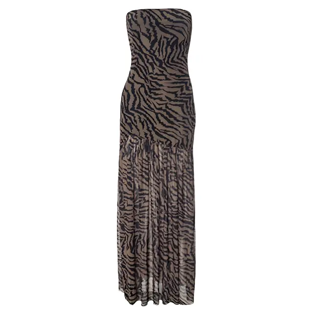 Sexy Tube Top Backless Mesh Dress Tiger Pattern - Shop at LoveMi