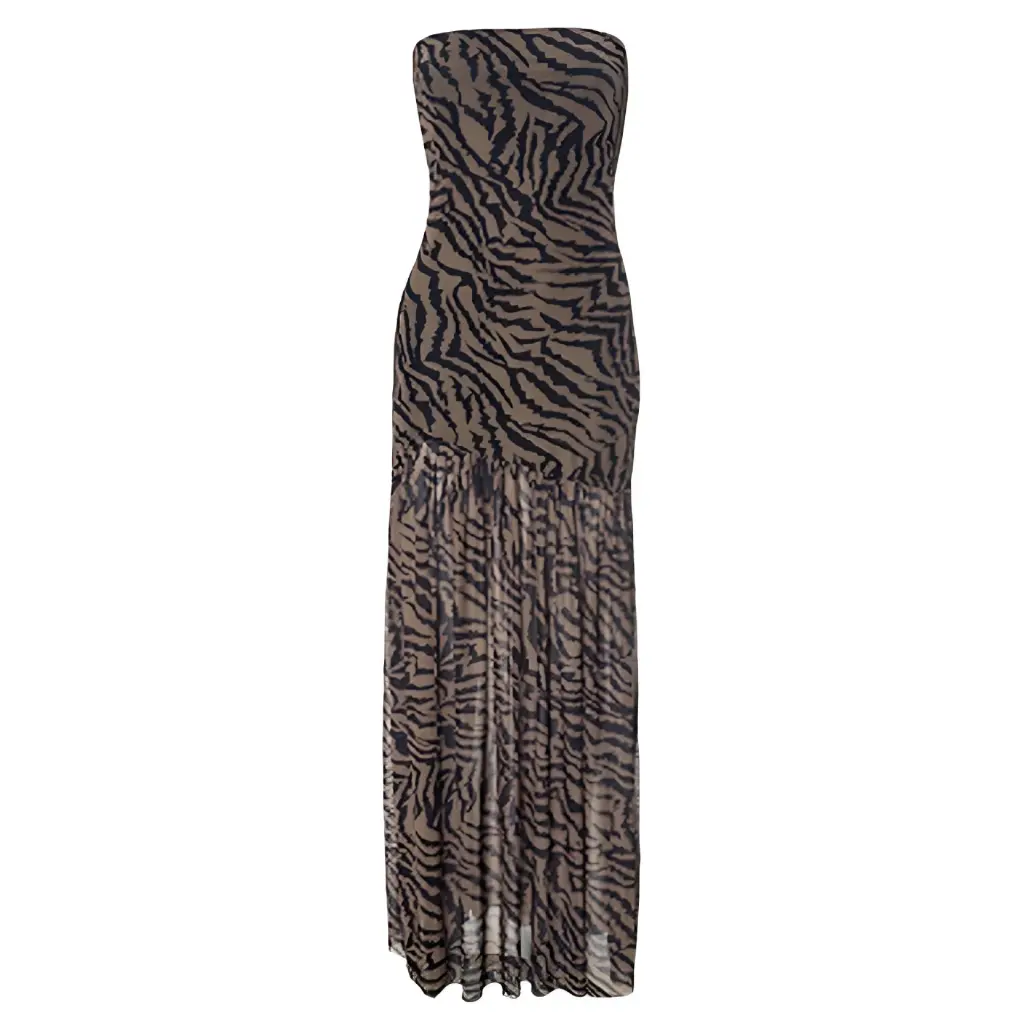 Sexy Tube Top Backless Mesh Dress - Tiger Pattern