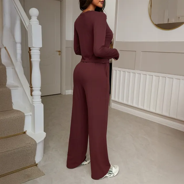 European And American Vacation Shirt Jacket Casual Trousers Wine - Shop at LoveMi