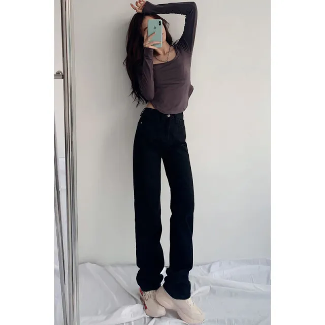 New High Waist Straight Mopping Pants Black Plus Velvet Warm - Shop at LoveMi