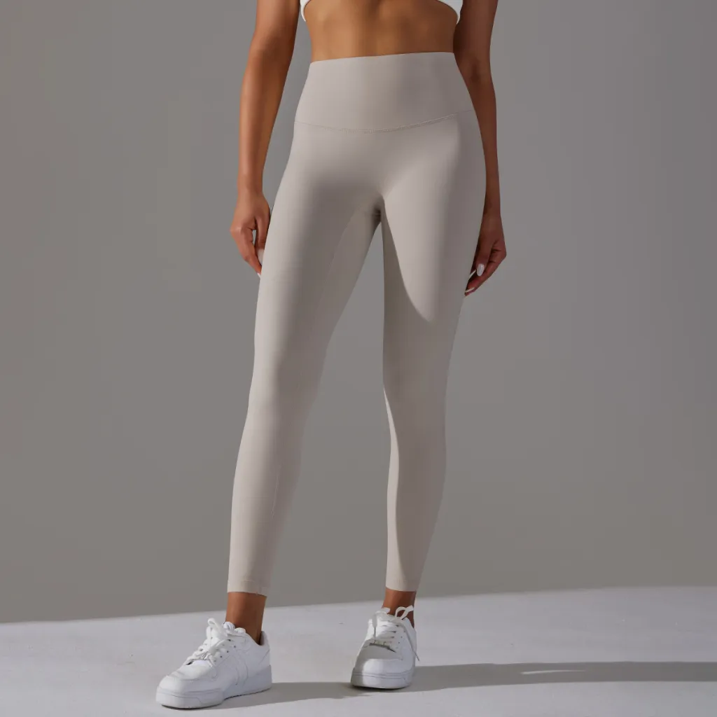 Double-sided Sanding Nude Feel Breathable Cropped Pants Hip Lifting Peach Sports Fitness Yoga Pants - Sand Stone