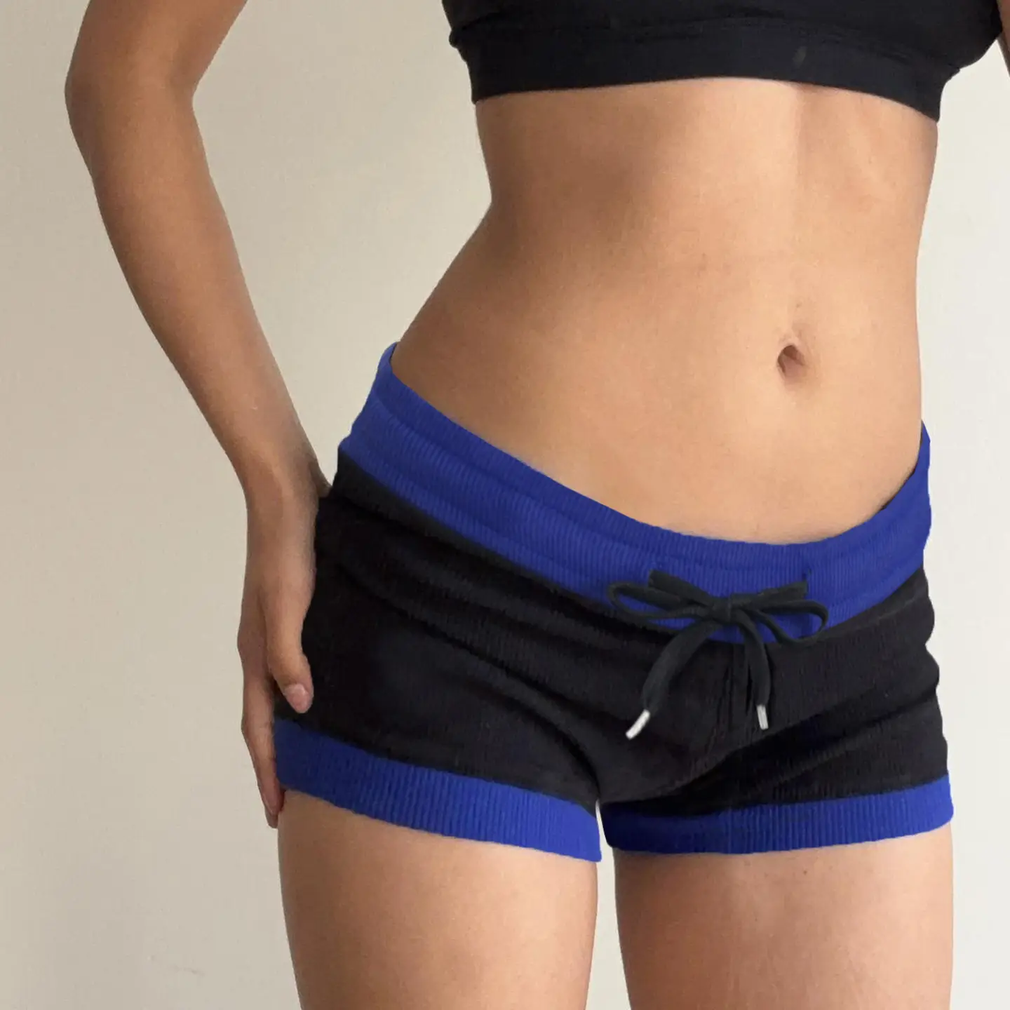 Street-style Retro Color-block Patchwork Athletic Lace-up Shorts