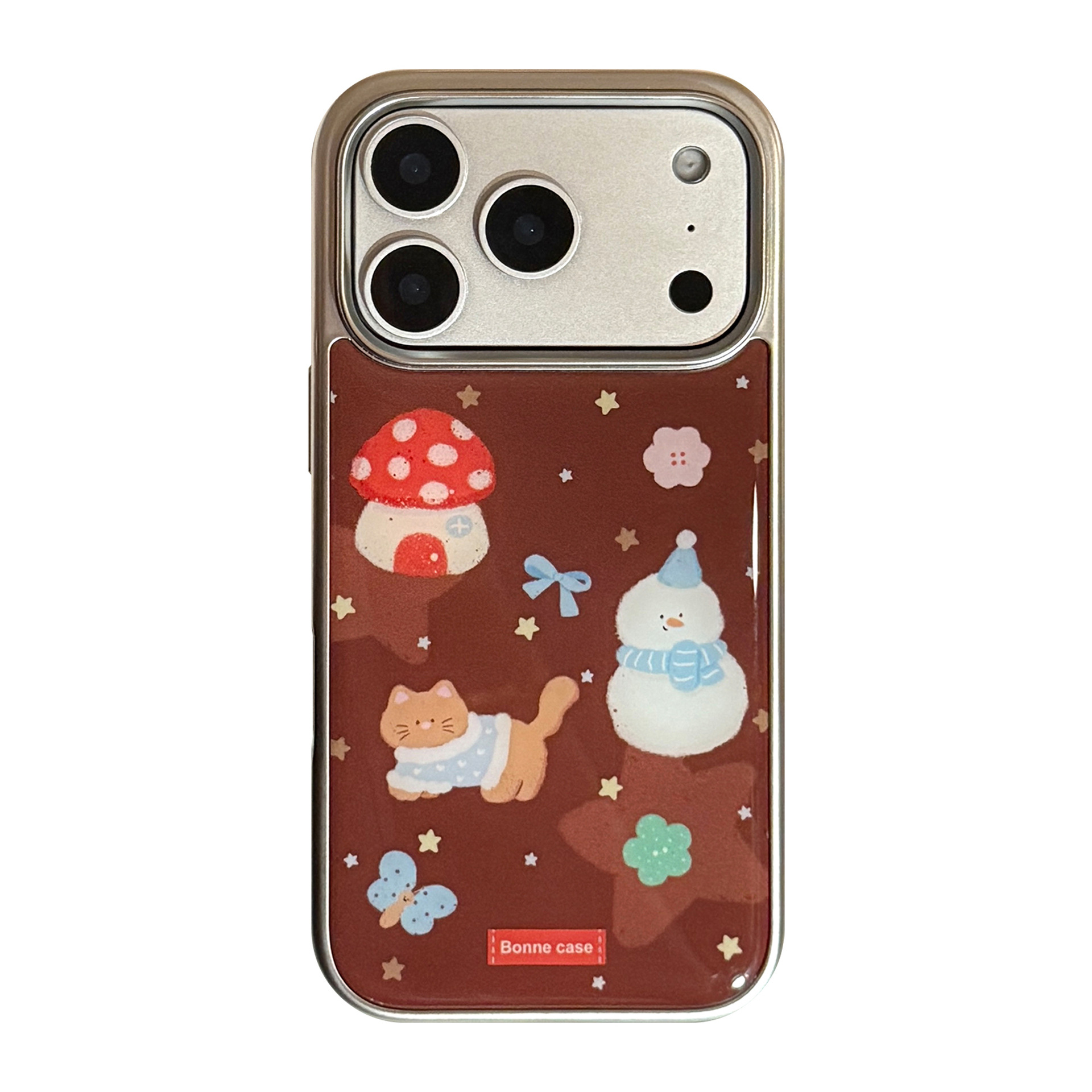 Resin-coated Retro Cartoon Snowman Phone Case In Winter Brown