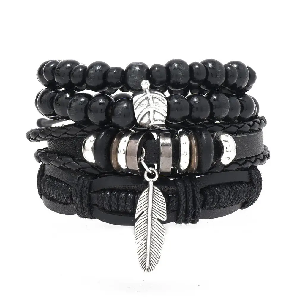 Beaded Combination Suit Vintage Feather Pendant Bracelet