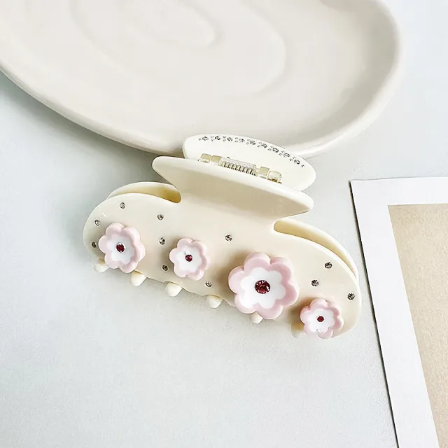 Korean Style Elegant Grip European And American Christmas Barrettes Fashion Updo Hair Accessories Women Pink Flowers - Shop at LoveMi