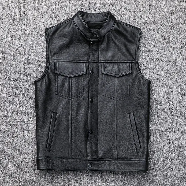 Vest Button Motorcycle Motor Bike Casual Leather