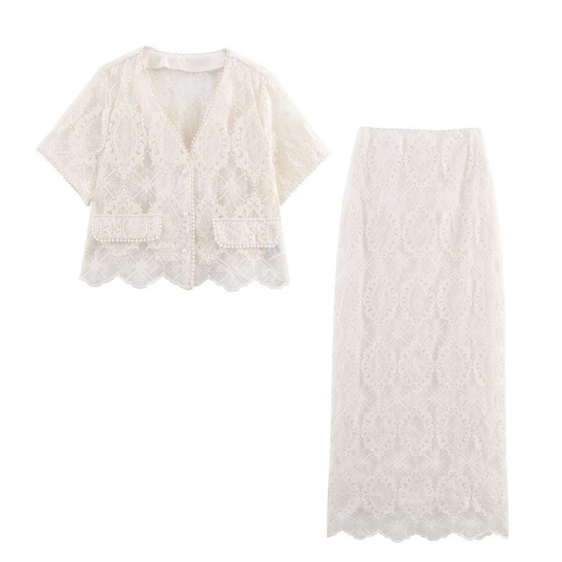 French Retro Mesh Two-piece Set Embroidery Skirt Suit