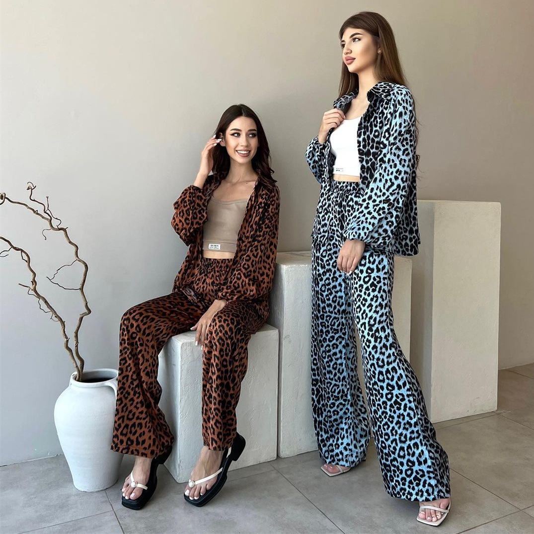 High-waisted Straight-leg Trousers Womens Suit Leopard Print JapaneseKorean Style Casual
