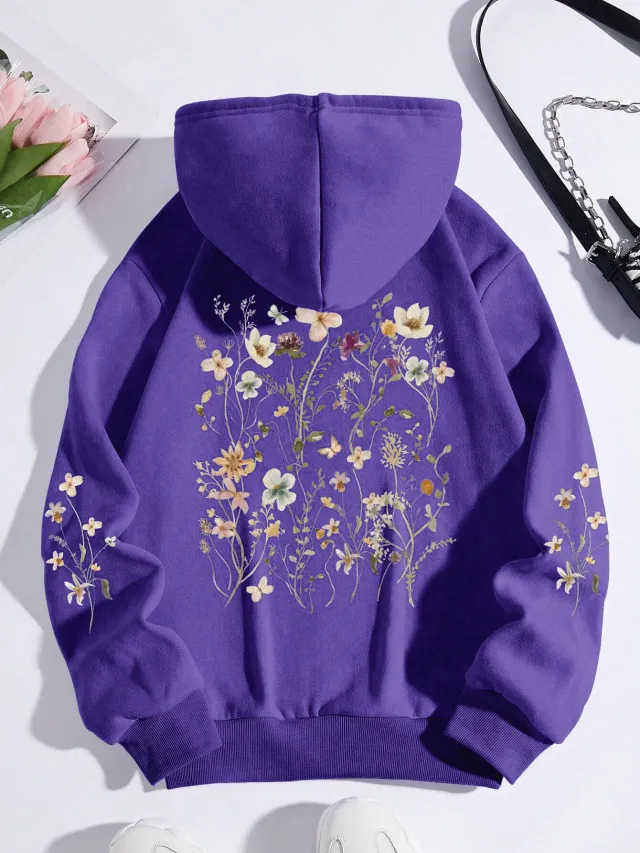 Women's Colorful Flower Print Sweatshirt Sweater Purple - Shop at LoveMi