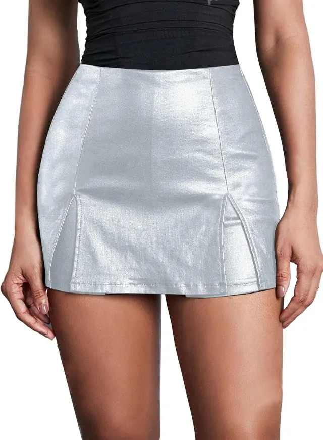 Ladies Low Waist Anti exposure PU Leather Shorts Silver - Shop at LoveMi