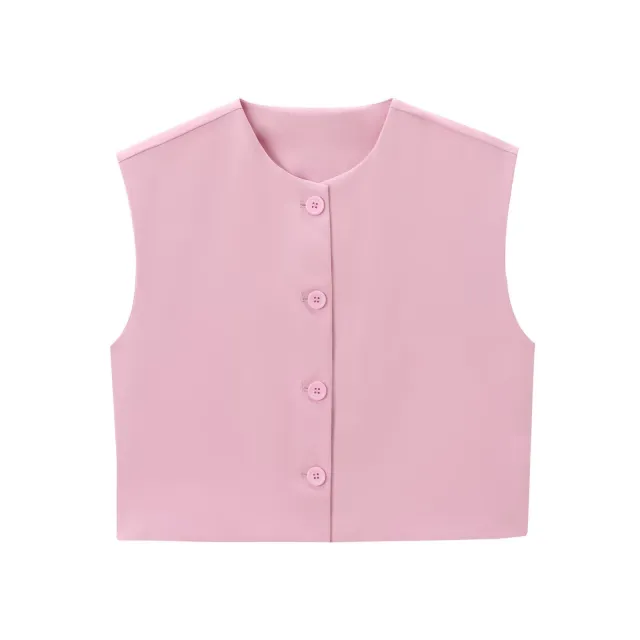 Fashion Solid Color Decorated Row Button Sleeveless Vest Top Pink - Shop at LoveMi
