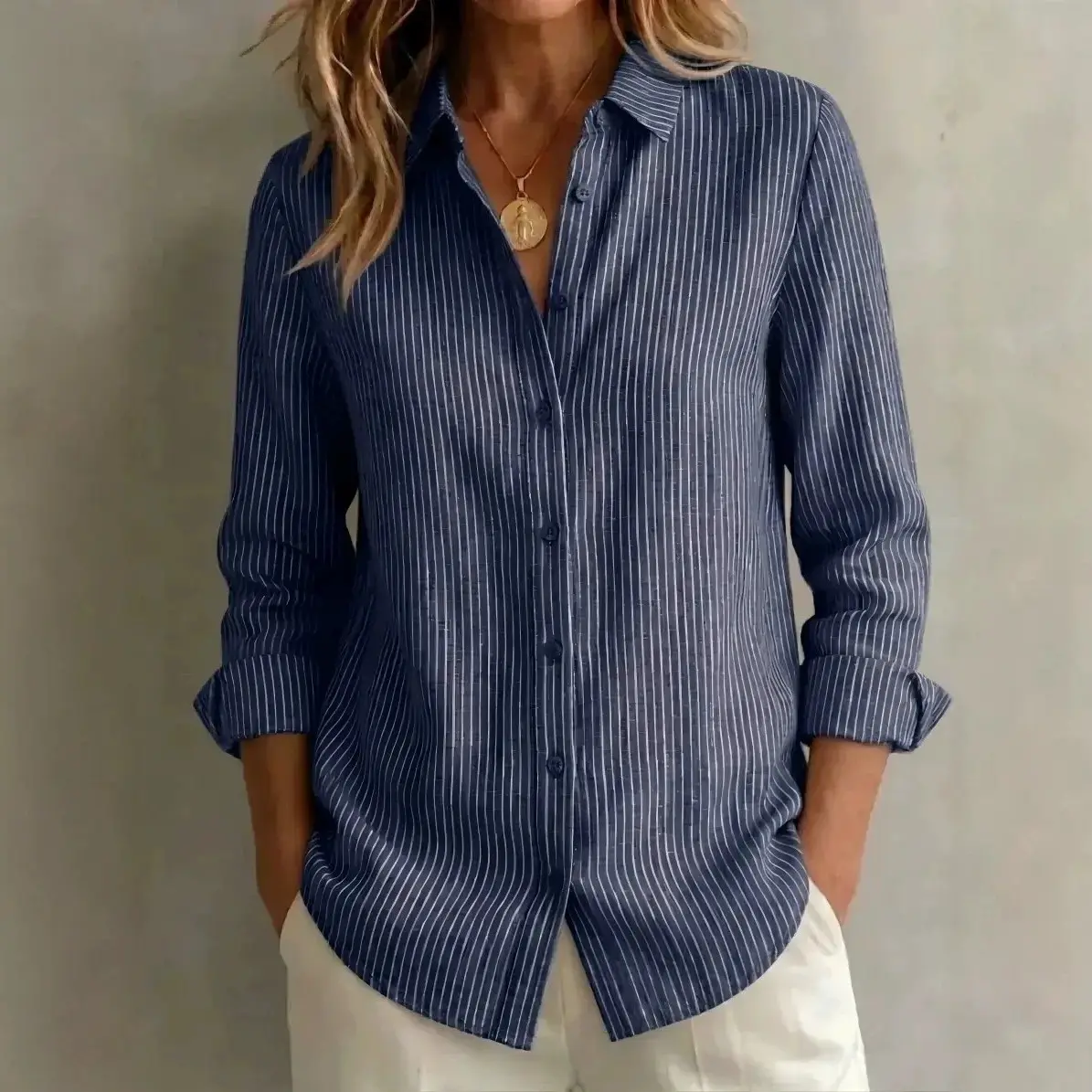 Womens Long-sleeved Linen Shirt