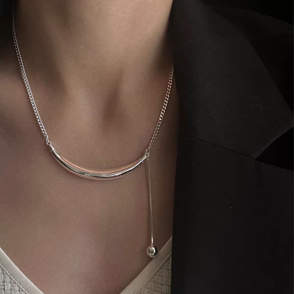 Trendy Geometric Curved Titanium Steel Necklace