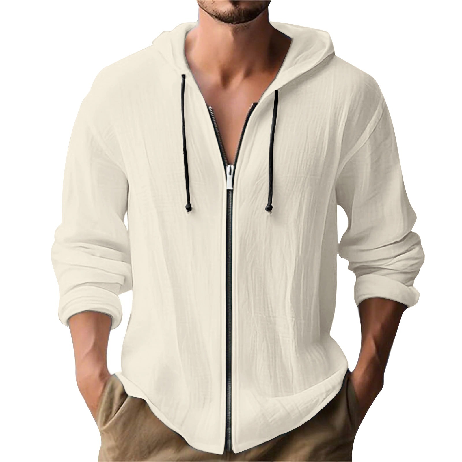 Hooded Linen-Style Cardigan Hoodie for Young Adults Hooded Linen-Style Cardigan Hoodie for Young Adults