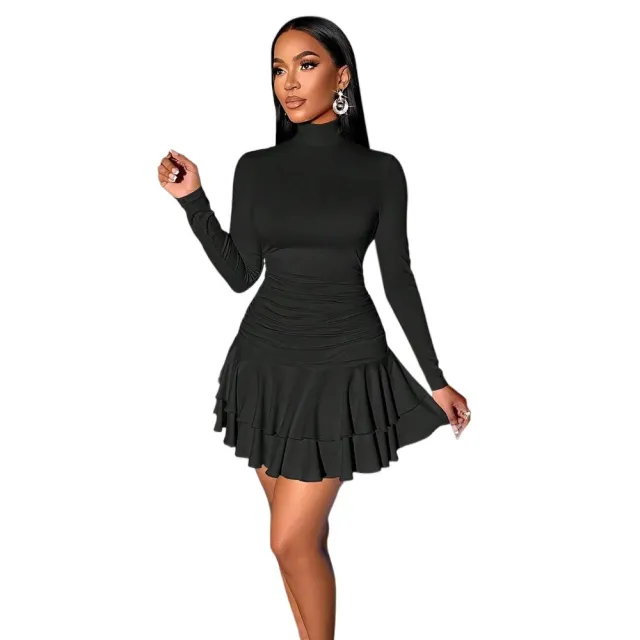 Black Mid waist Pleated Double layer Ruffle Mini Skirt Black - Shop at LoveMi