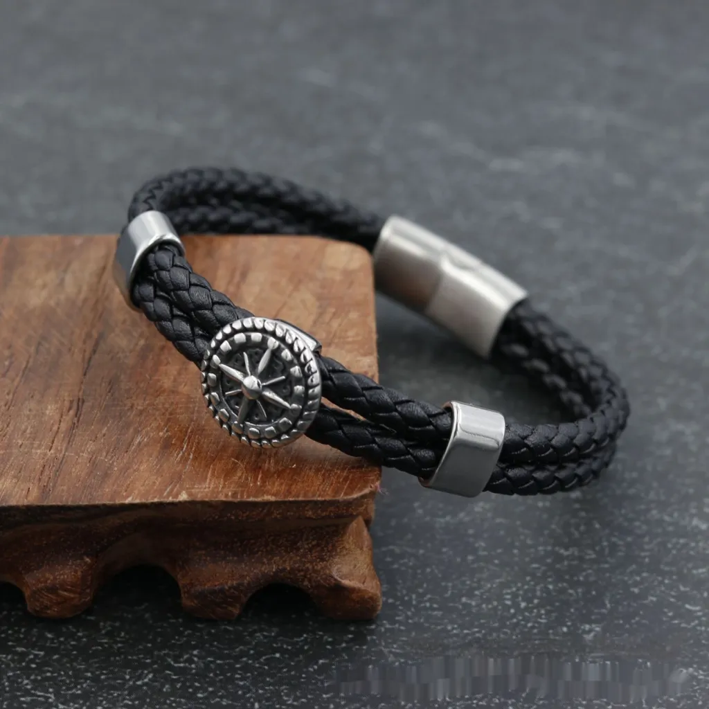 New Men's Stainless Steel Bracelet Double Woven - Black