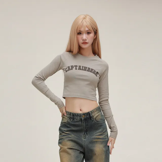American Retro Design Round Neck Short Sleeve Top Navel Short Summer T shirt Female Fashion Earth Color Long Sleeve - Shop at LoveMi