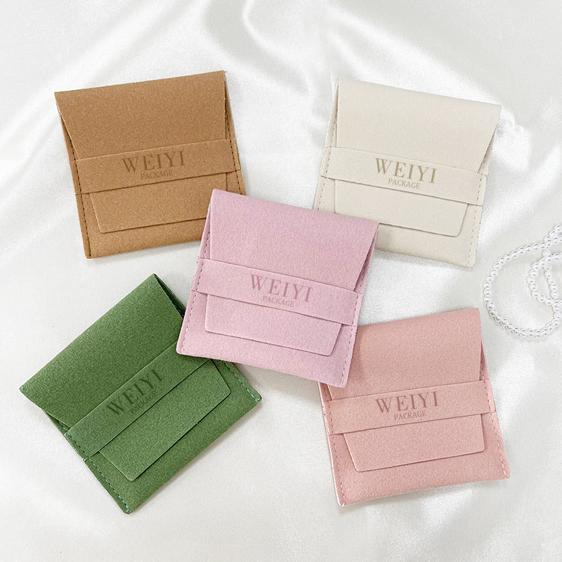 Faux Suede Flap-Top Pouch For Earrings Necklaces And Rings Jewelry Storage Bag