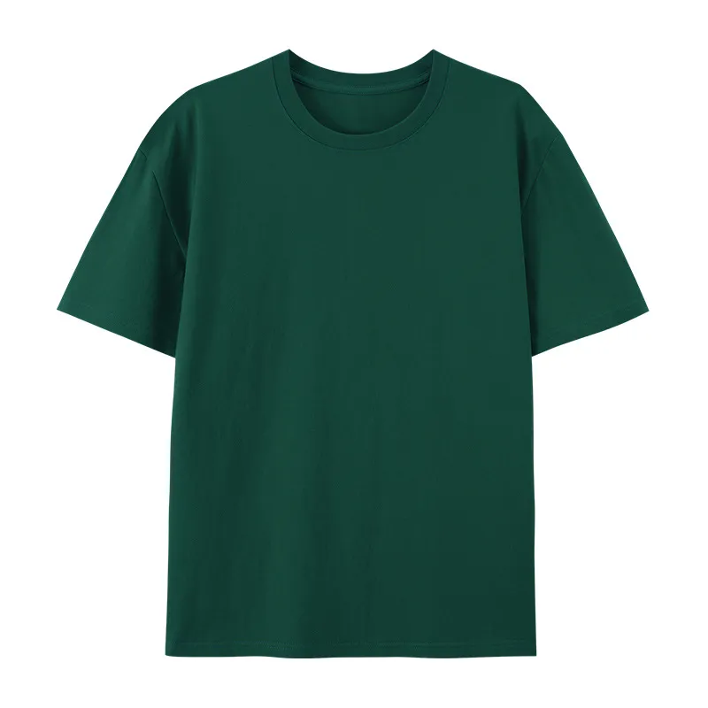 Cotton Round Neck T-shirt Heavy Loose Short Sleeve - Dark Green
