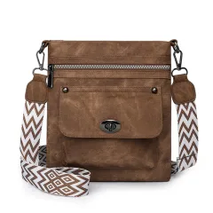 One Shoulder New Double Zipper Leisure Crossbody Bag - Brown - View 1