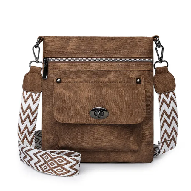 One Shoulder New Double Zipper Leisure Crossbody Bag Brown - Shop at LoveMi