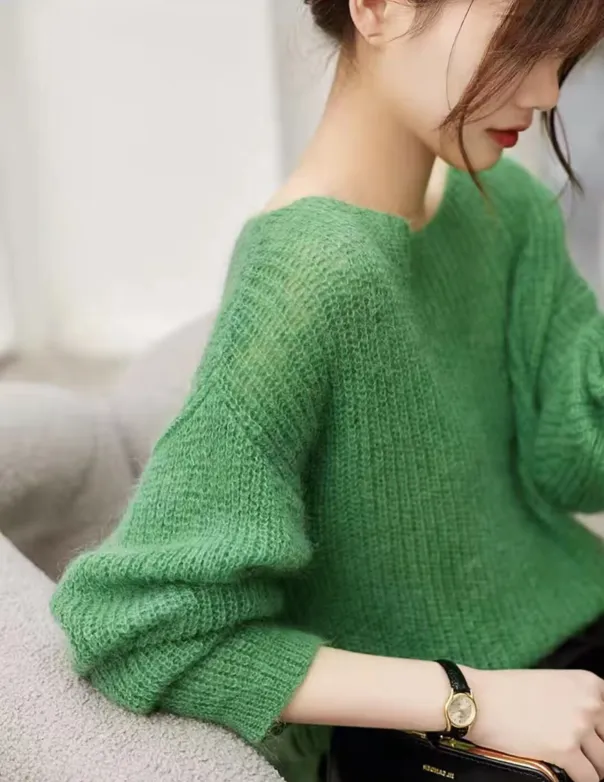 French Style Loose And Idle Knitwear Top - Green