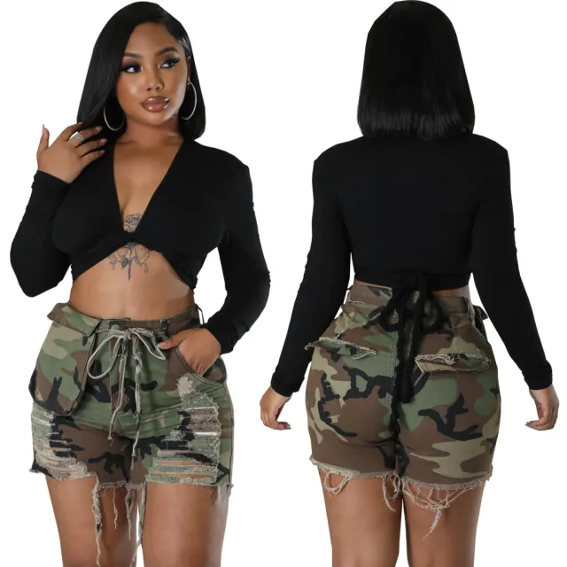 Fashion Stretch Camouflage Denim Shorts Camouflage Xl - Shop at LoveMi