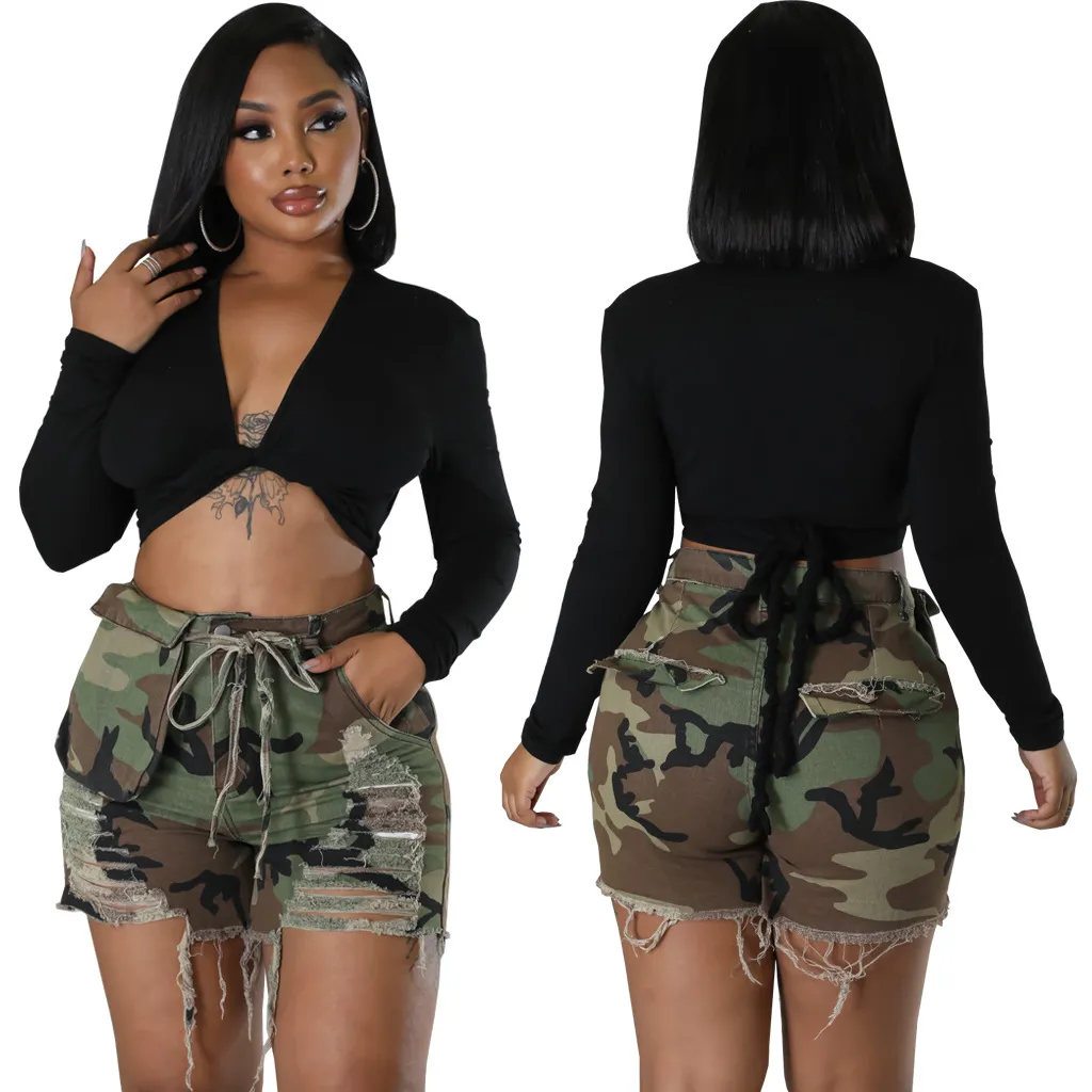 Fashion Stretch Camouflage Denim Shorts - Camouflage-Xl