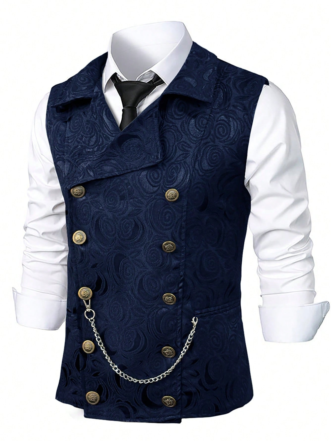 Mens Double-Breasted Chain-Attached Suit Vest