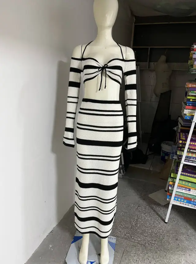 Contrast Color Striped Lace up Short Midriff baring Top Suit Stripes - Shop at LoveMi