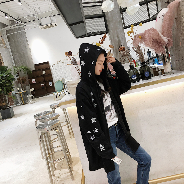 Title 6, Mid-Length Star Embroidered Small Sweater Coat