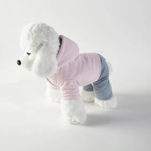 Corduroy Pet Four legged Hooded Fleece Lined Coat Pink Corduroy - Shop at LoveMi