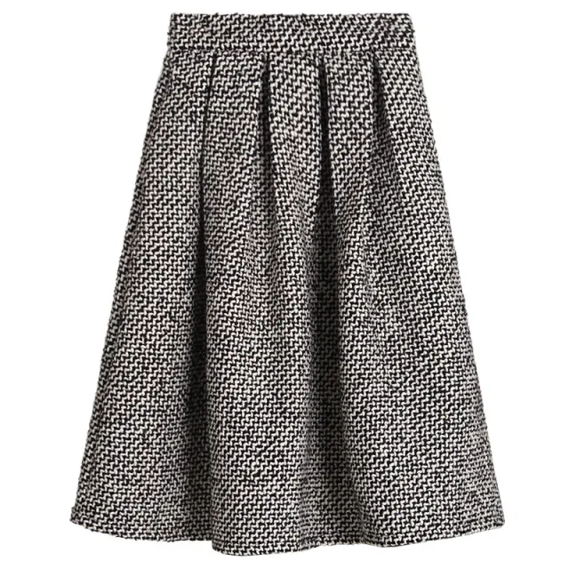 Autumn And Winter High Waist Pleated Words Puffy Thick Midi Skirt Woolen Houndstooth - Shop at LoveMi