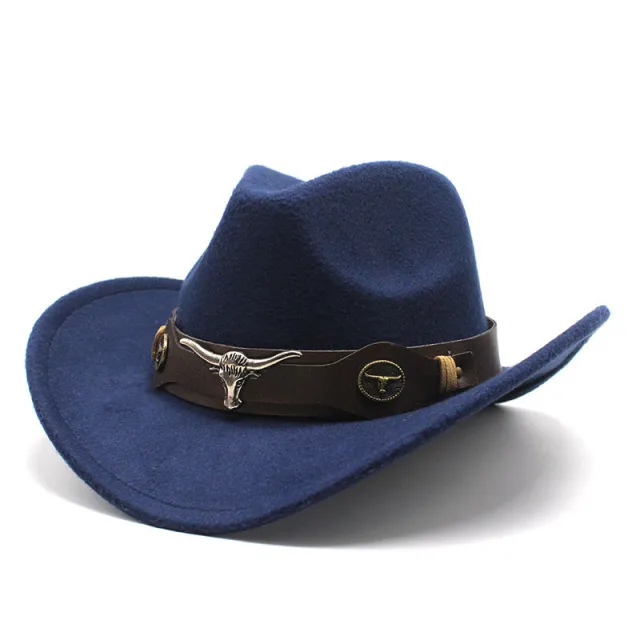 Ethnic Style Cow Standard Western Denim Top Hat Navy Blue - Shop at LoveMi
